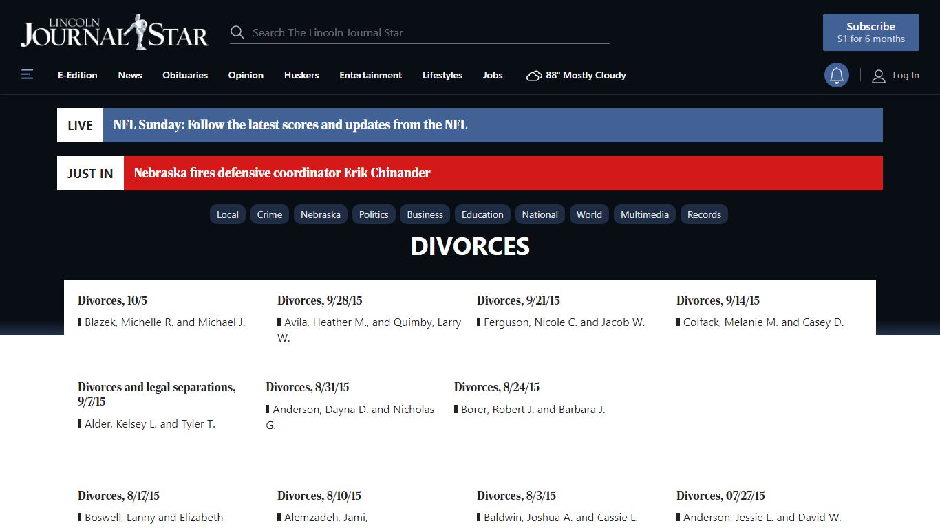 Divorces | journalstar.com